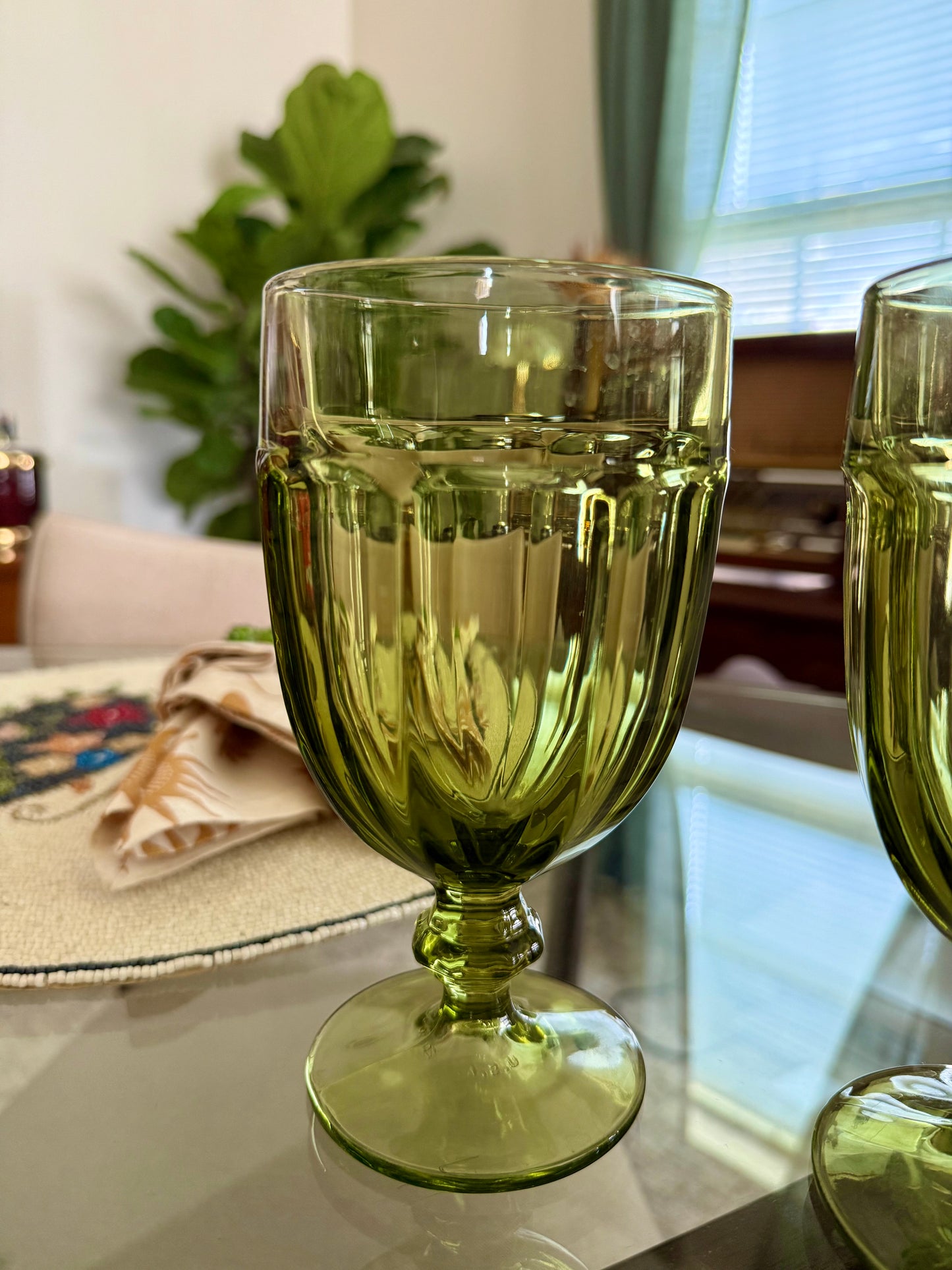 Libbey Gibraltar Duratuff Olive Green Iced Tea Water Goblets