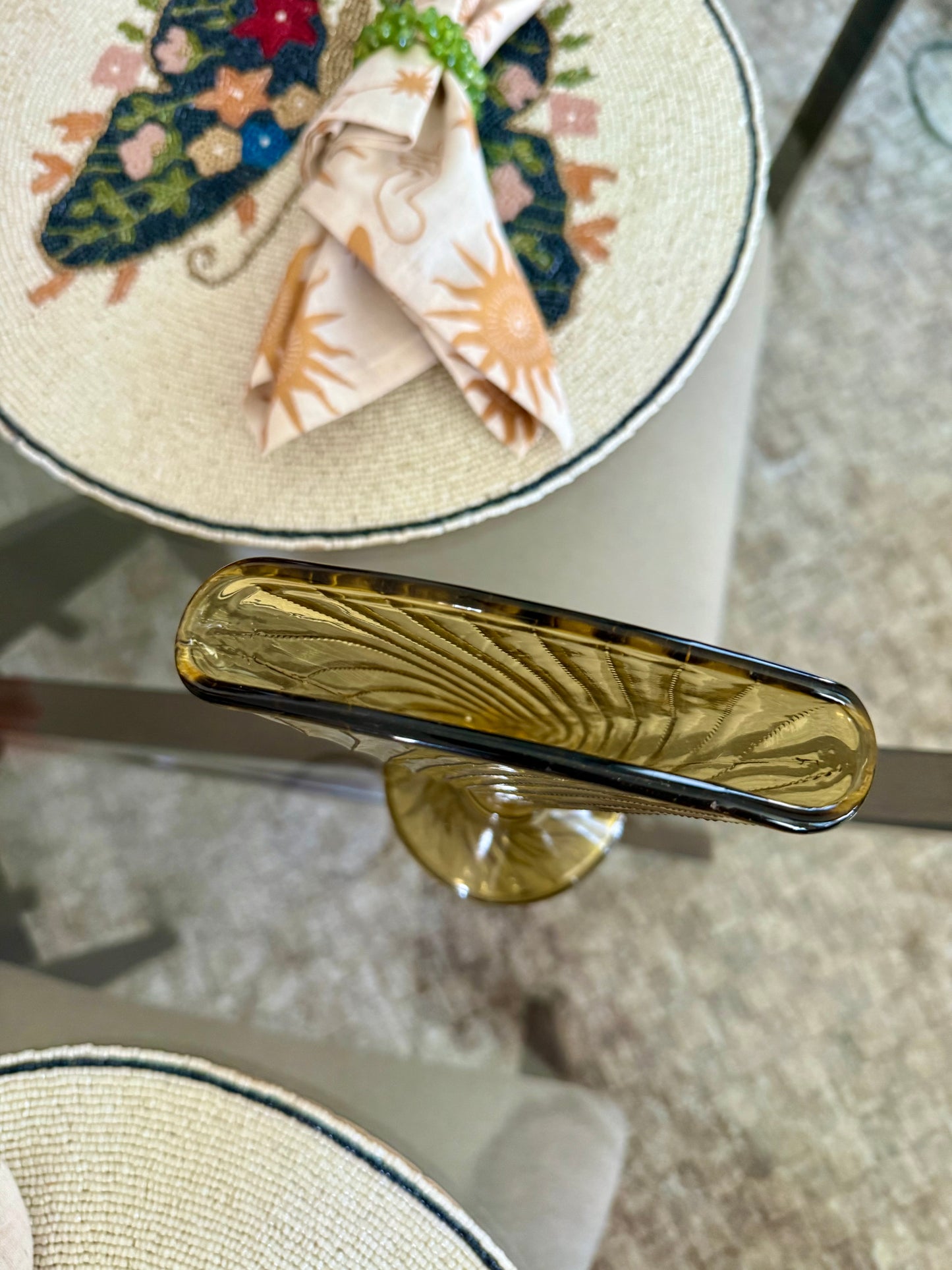 Vintage Amber Depression Glass Fan Vase