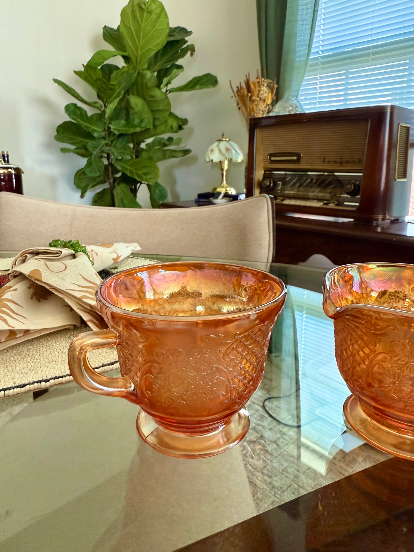 Vintage Marigold Creamer & Sugar Bowl