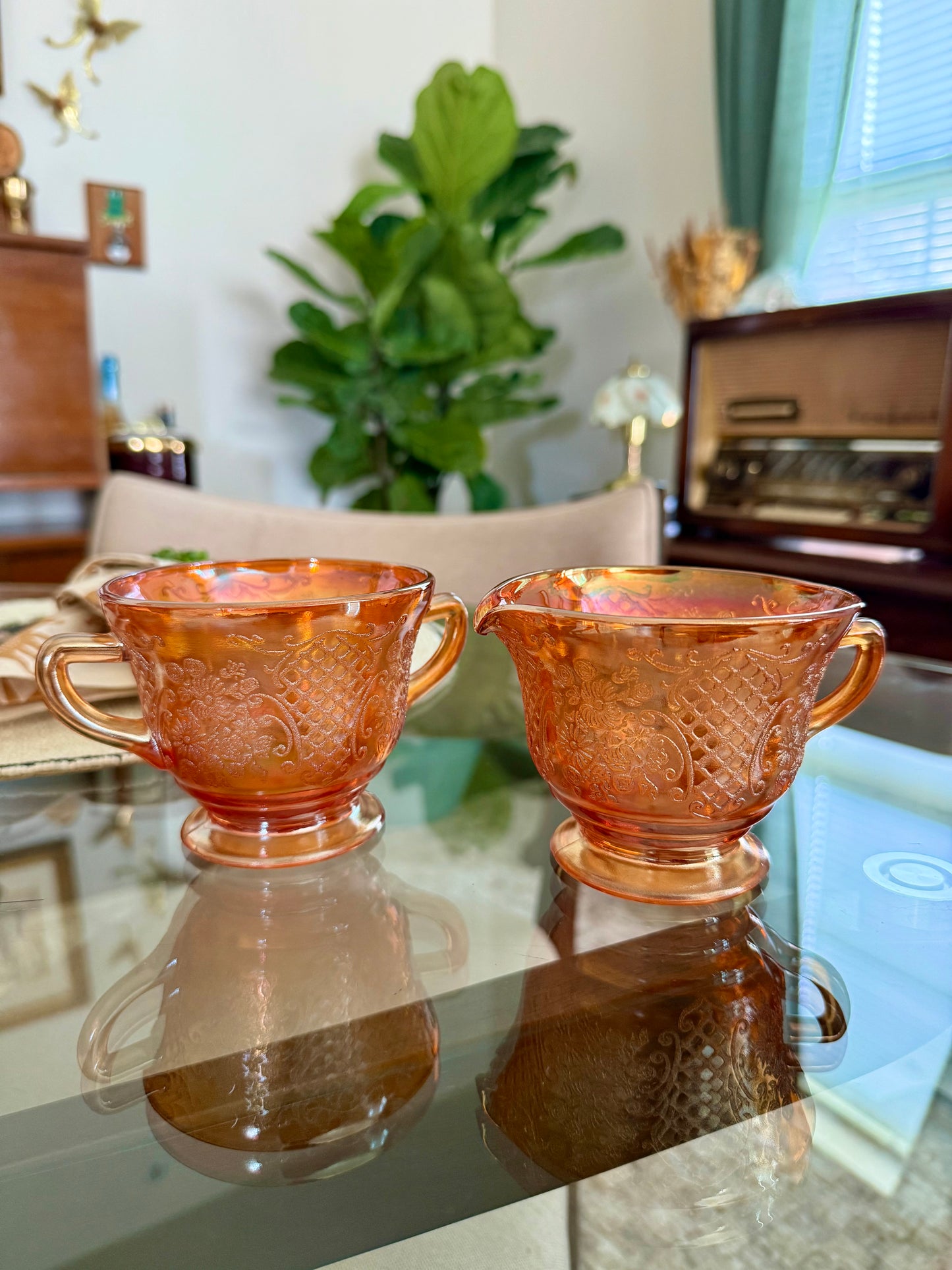 Vintage Marigold Creamer & Sugar Bowl