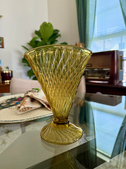 Vintage Amber Depression Glass Fan Vase
