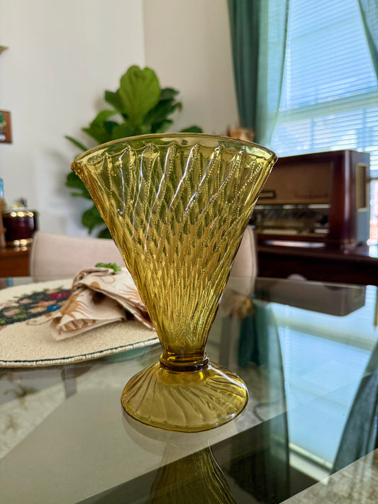 Vintage Amber Depression Glass Fan Vase
