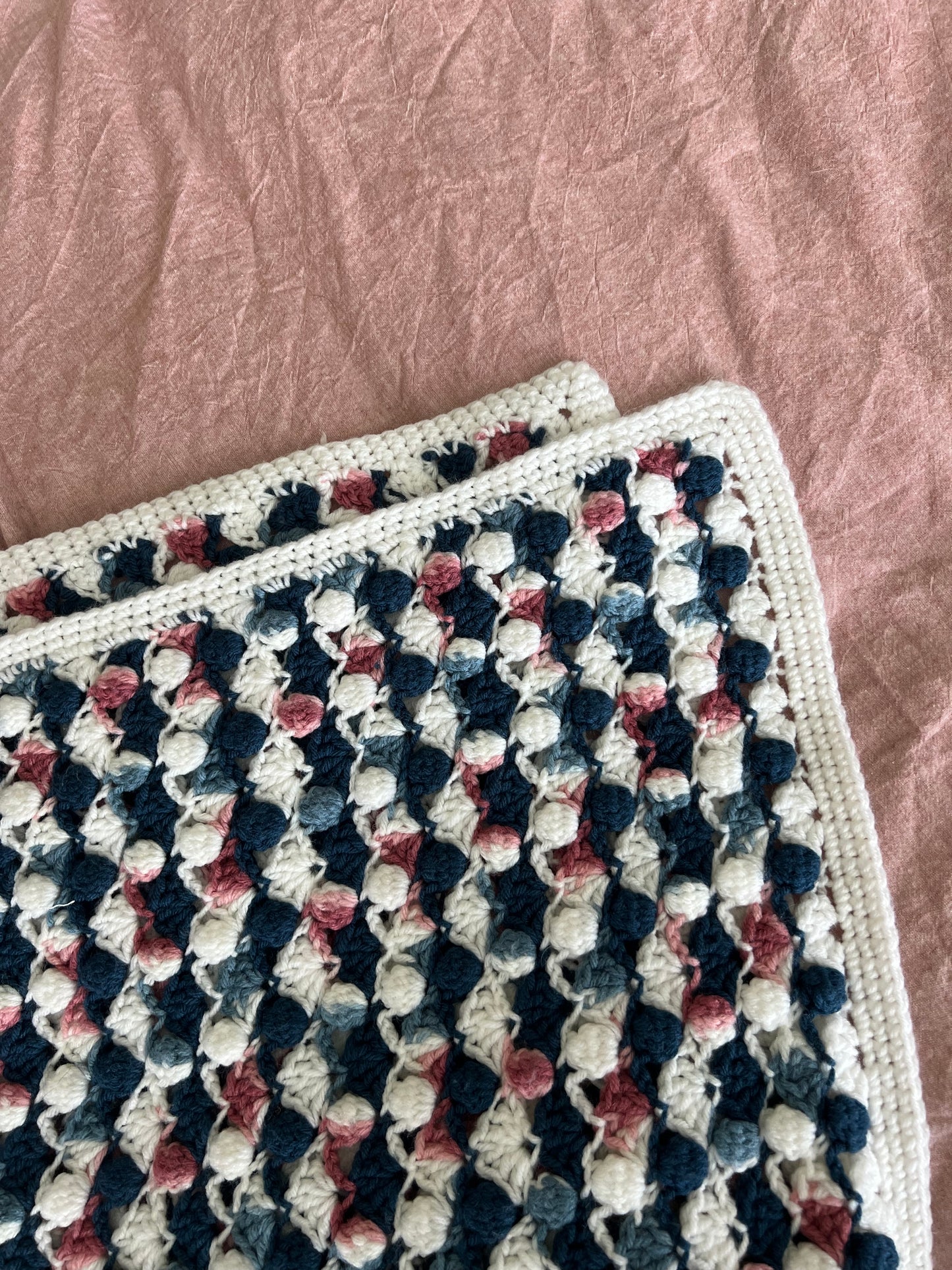 Vintage Afghan, Blue/White/Pink