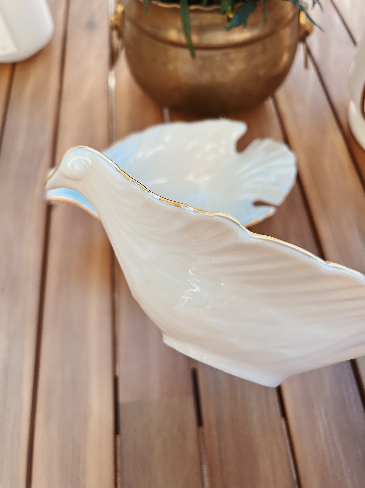 1980s Lenox Gold Trimmed Dove Dishes (set of 2)