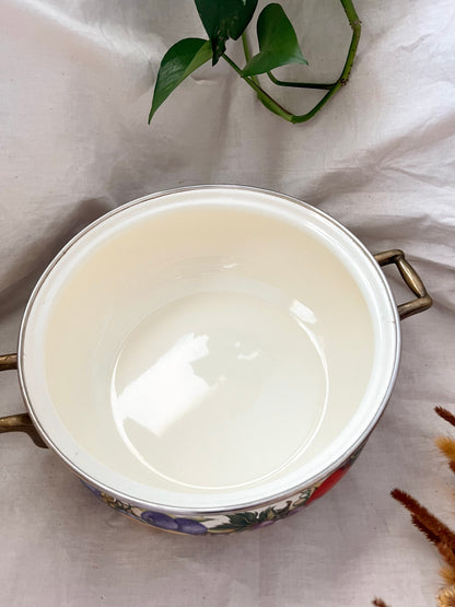 Enamelware Cornucopia Cook Pot w/ Brass Handles