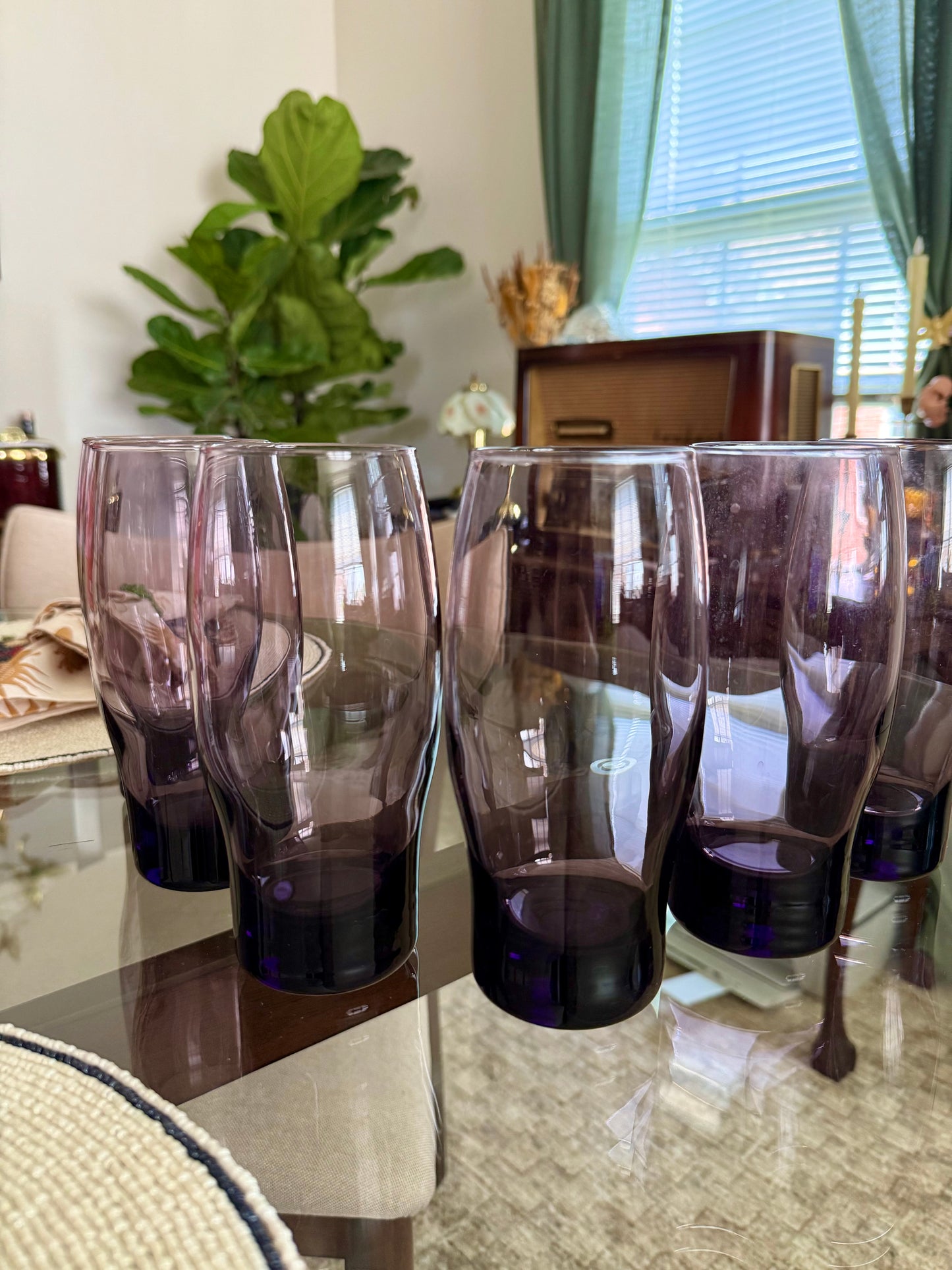 Vintage Libbey Purple Amethyst Flat Bottom Tumbler Glasses (set of 6)