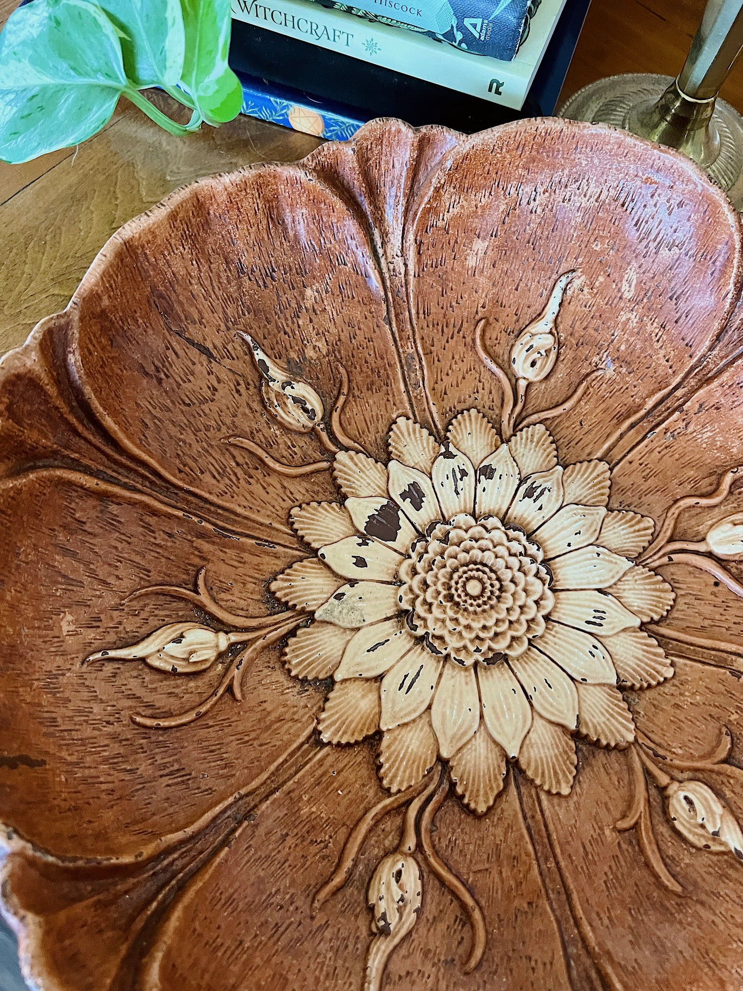 Vintage Faux Wood Flower Bowl