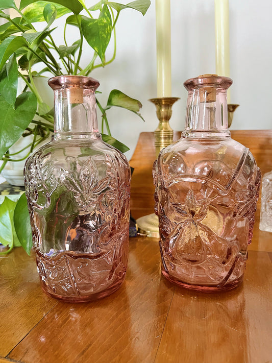 Vintage Libbey Purple Embossed Glass Decanters