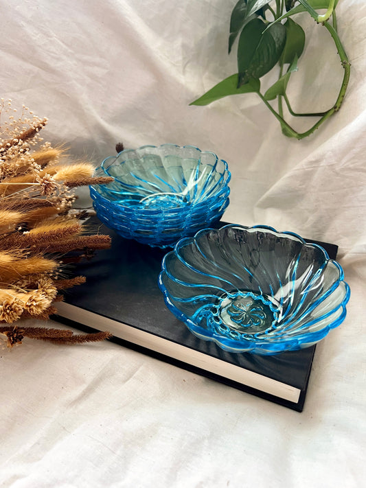 Hazel Atlas 1960s Capri Blue Seashell Bowls (set of 4)