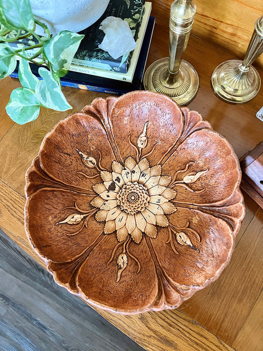 Vintage Faux Wood Flower Bowl