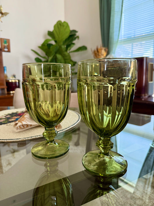 Libbey Gibraltar Duratuff Olive Green Iced Tea Water Goblets