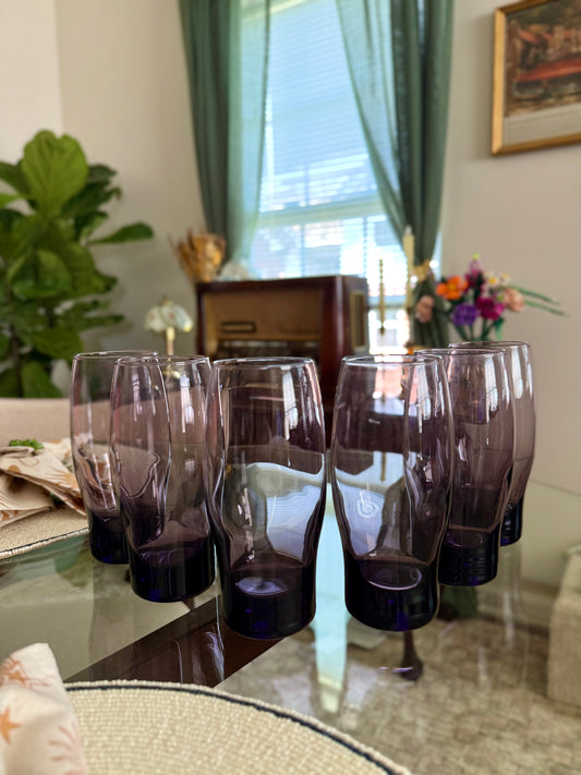 Vintage Libbey Purple Amethyst Flat Bottom Tumbler Glasses (set of 6)