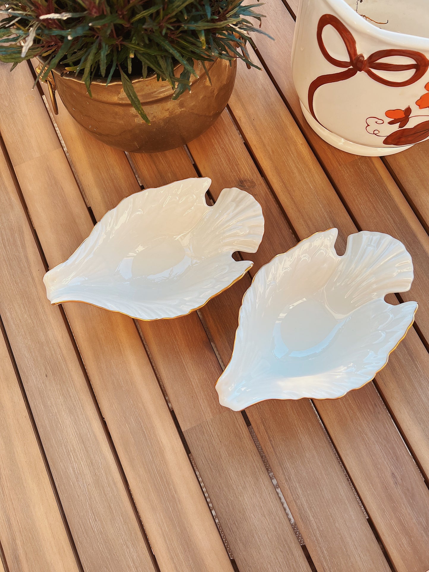 1980s Lenox Gold Trimmed Dove Dishes (set of 2)