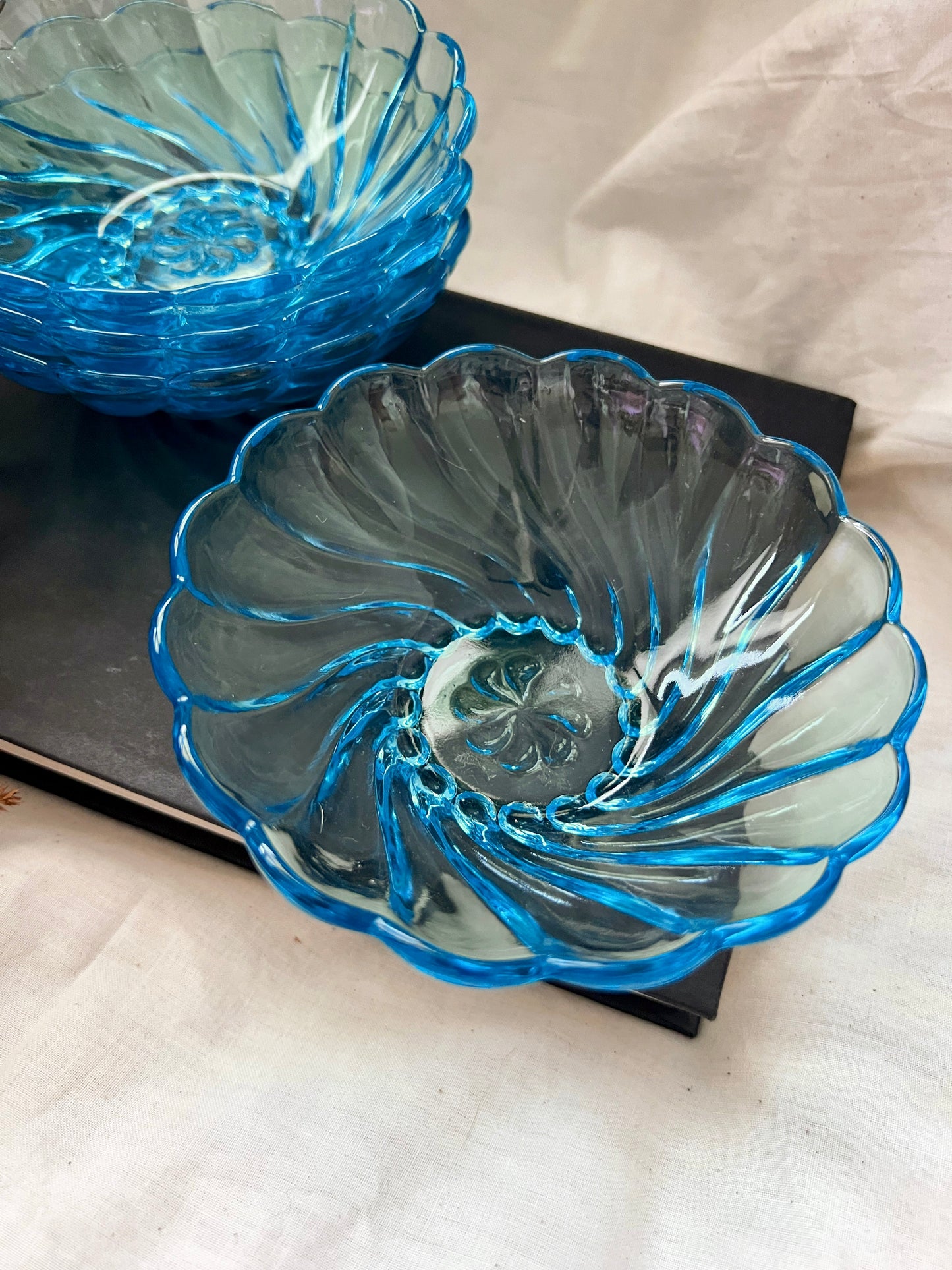 Hazel Atlas 1960s Capri Blue Seashell Bowls (set of 4)