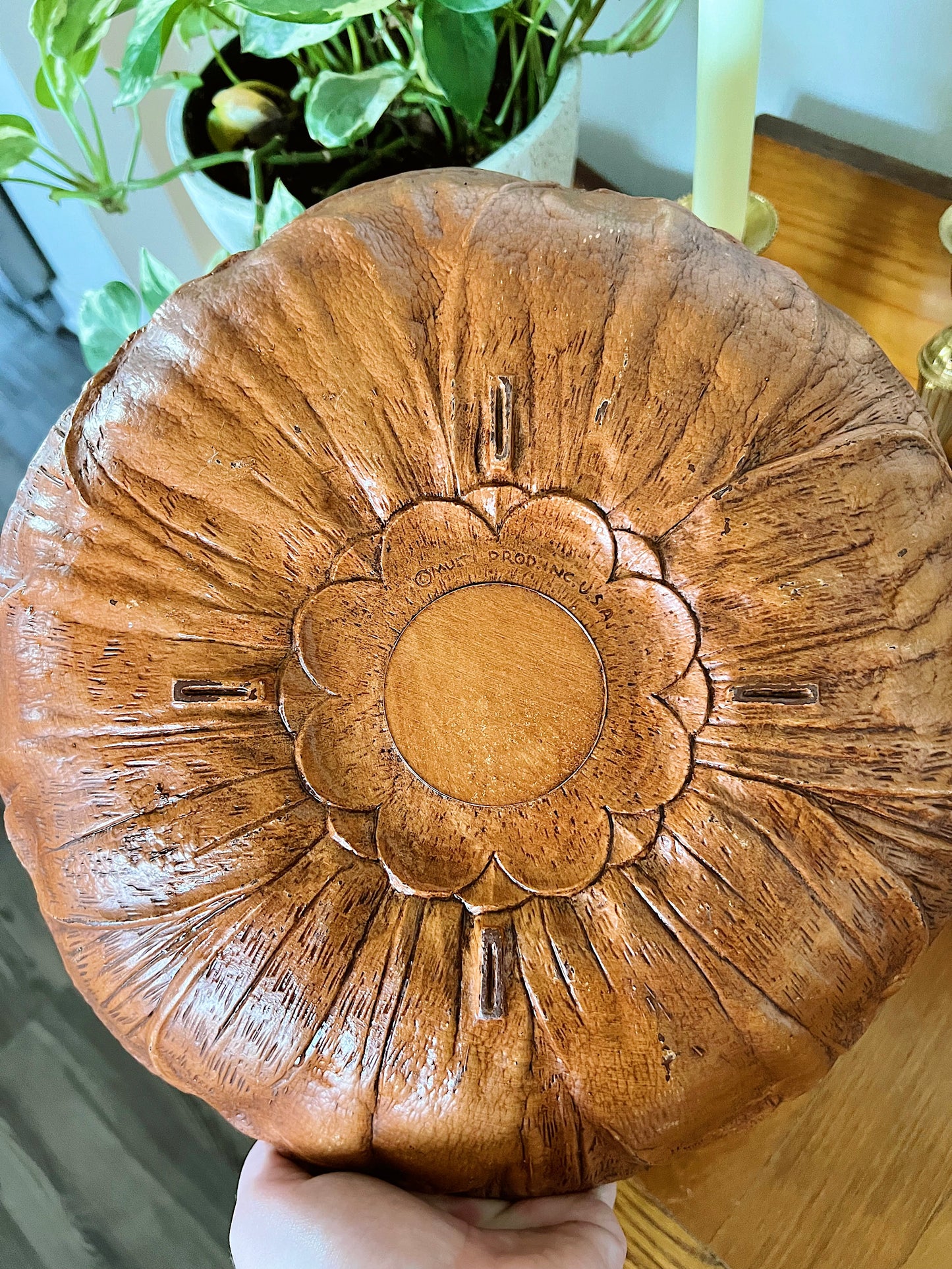 Vintage Faux Wood Flower Bowl