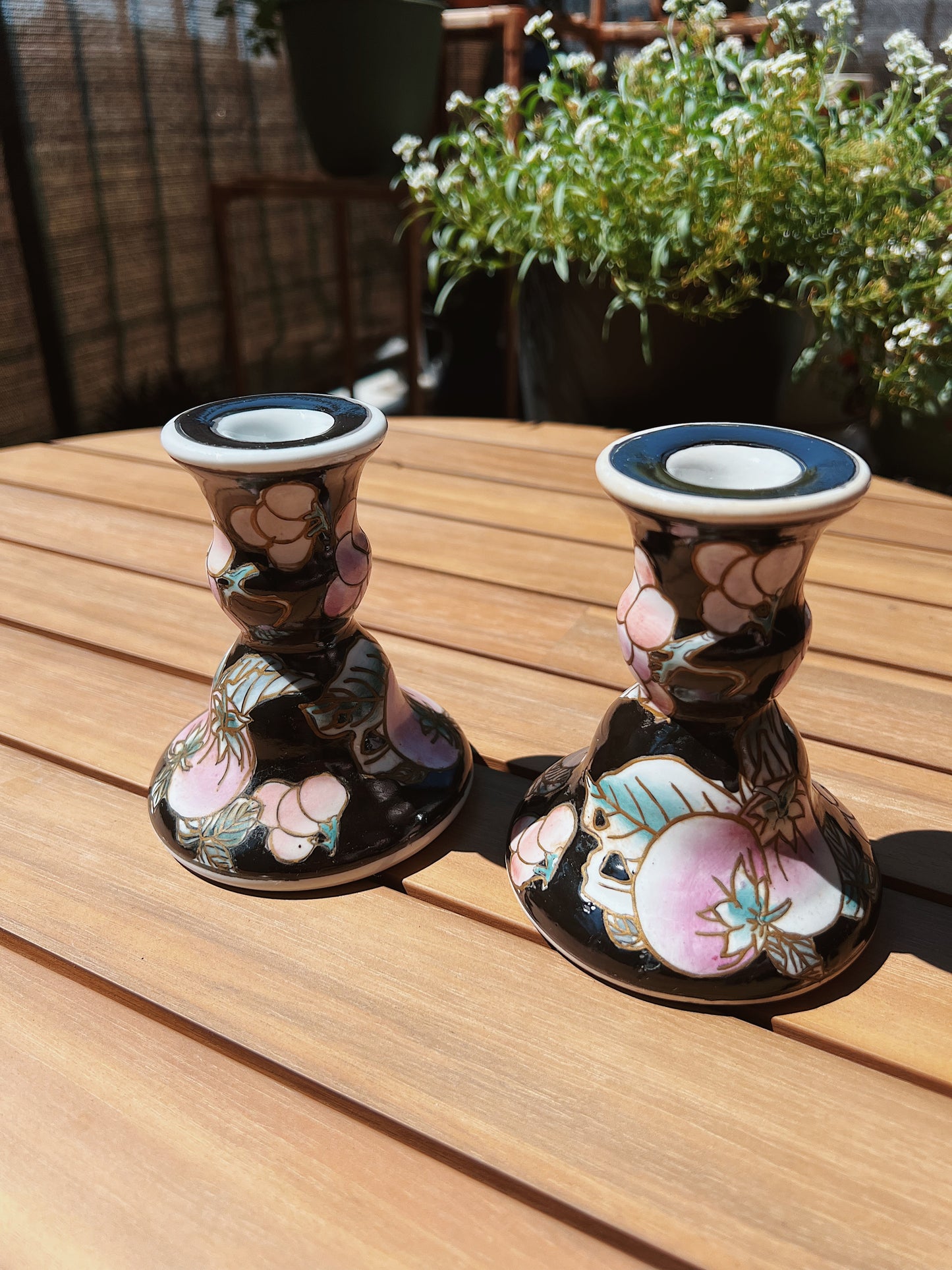 Black Chinoiserie Candle Stick Holders (Set of 2)