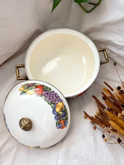 Enamelware Cornucopia Cook Pot w/ Brass Handles