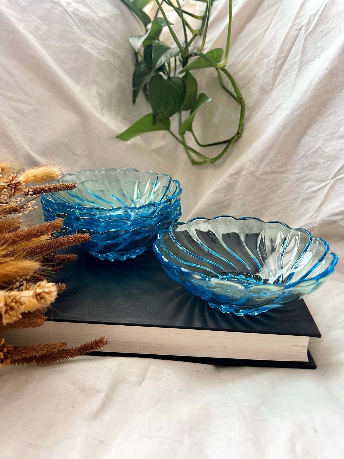 Hazel Atlas 1960s Capri Blue Seashell Bowls (set of 4)