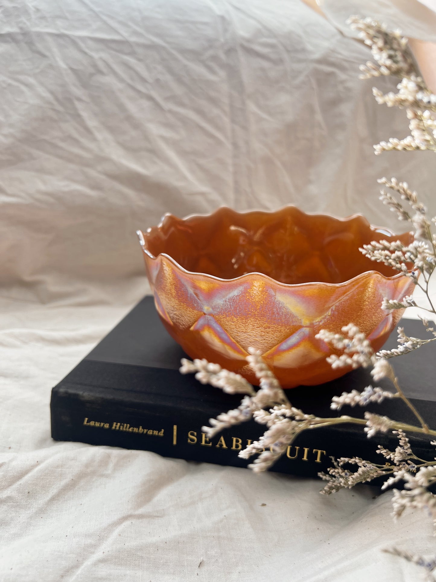 1950s Carnival Glass Diamond Patterned Bowl