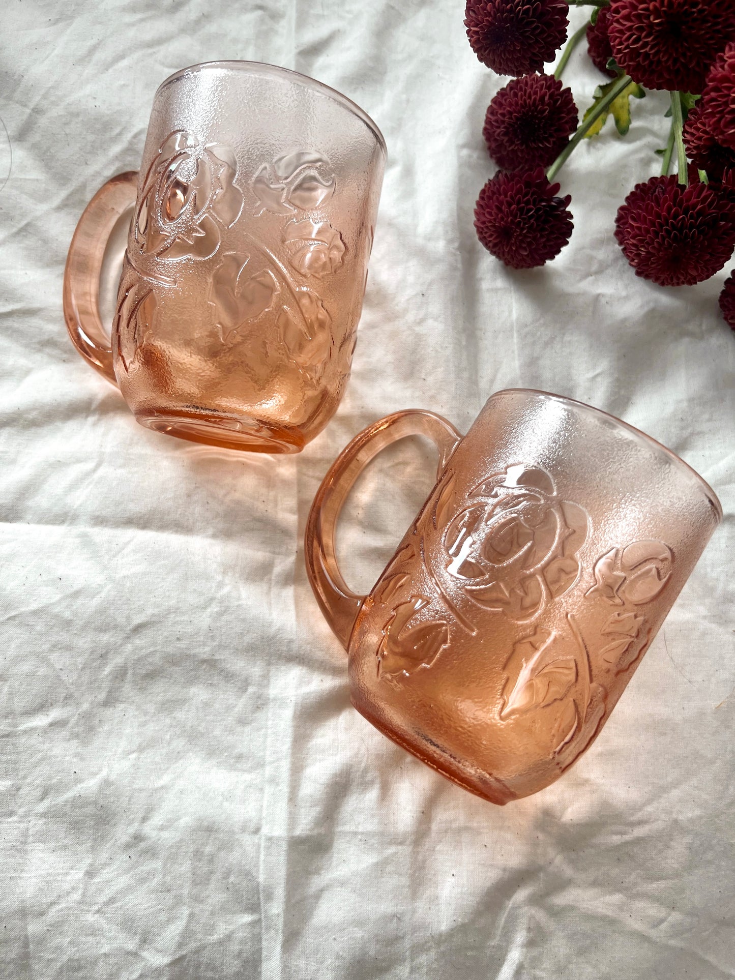 Arcoroc France Pink Depression Glass Mugs (Set of 2)