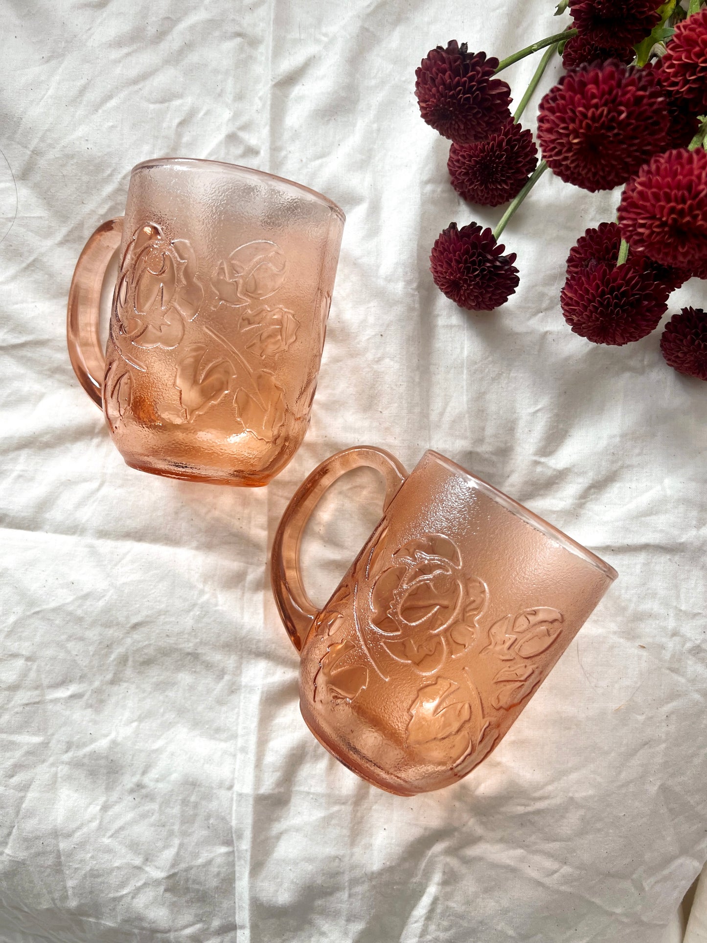 Arcoroc France Pink Depression Glass Mugs (Set of 2)