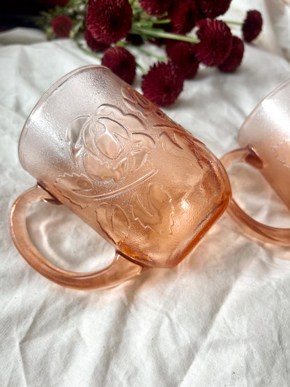 Arcoroc France Pink Depression Glass Mugs (Set of 2)